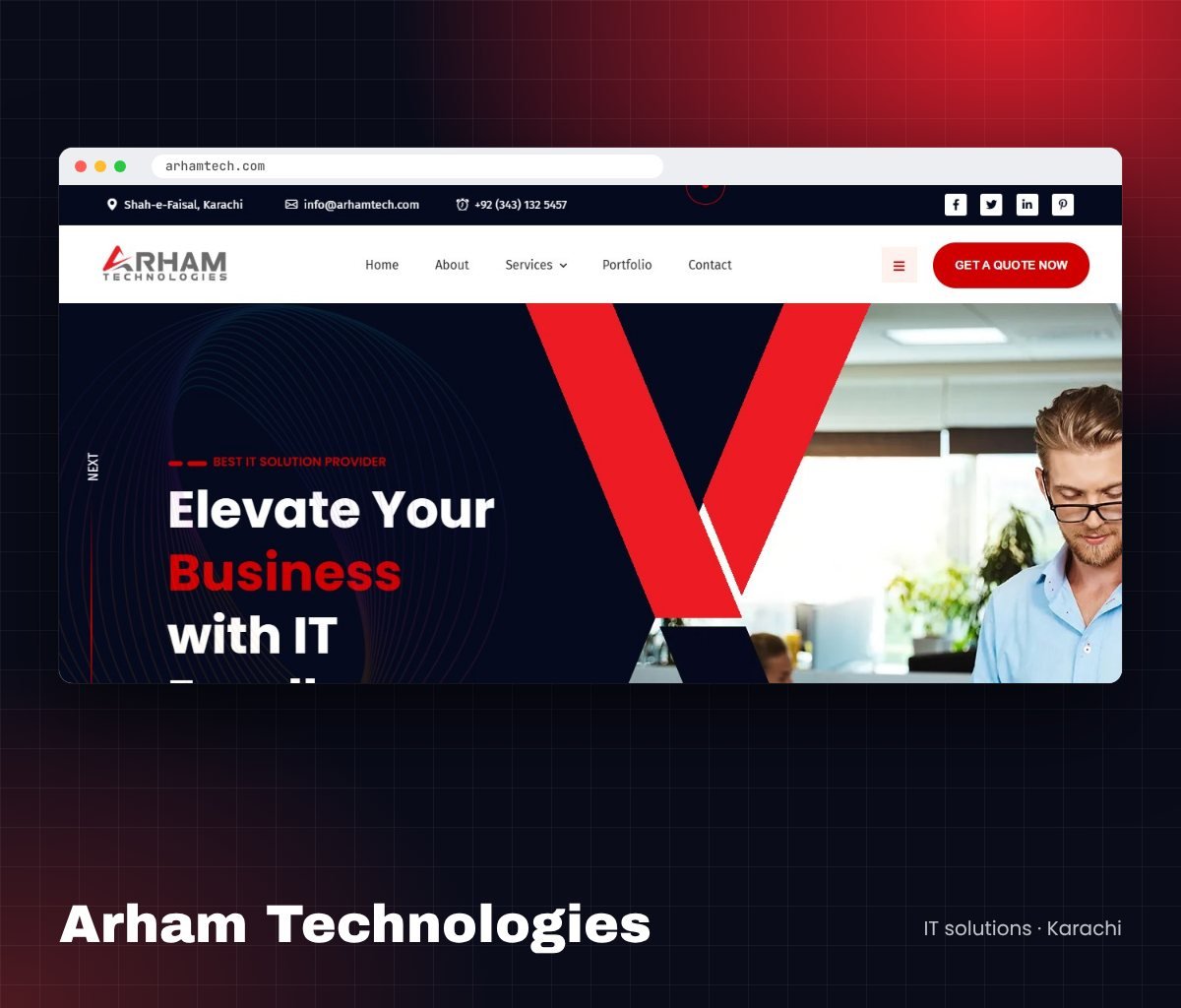 Arham Technologies IT solutions website homepage, Karachi