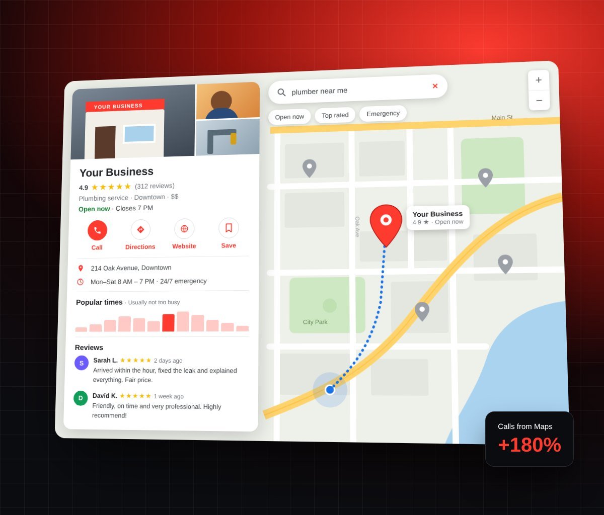 Google Business Profile with reviews, call and directions buttons on a map