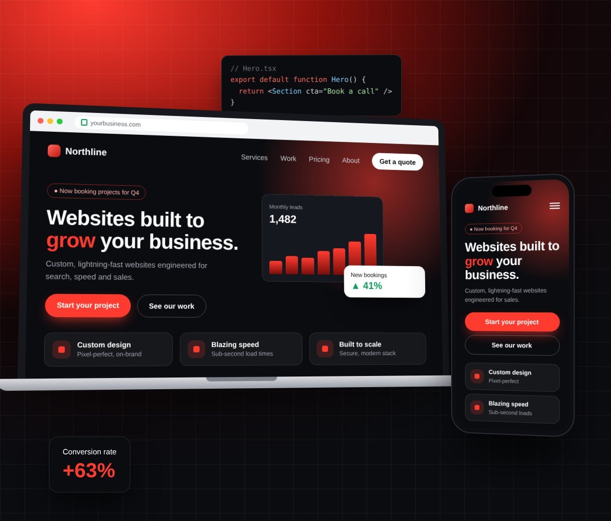 Responsive business website on a laptop and phone